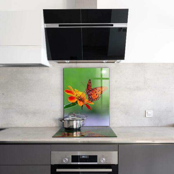 Crédence cuisine en verre Papillon sur une fleur d'été