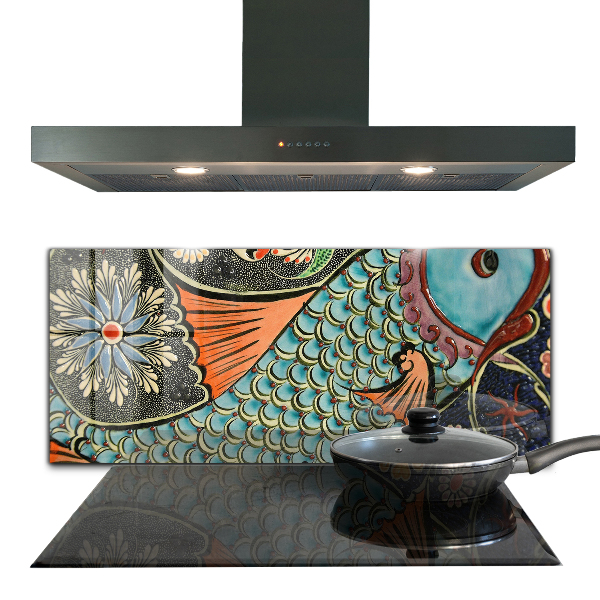 Crédence cuisine en verre Mosaïque poisson céramique vintage