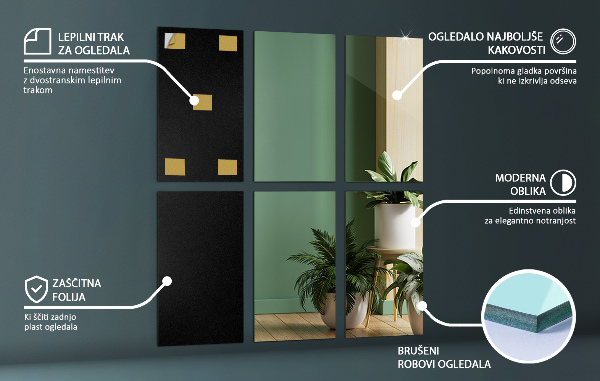 Carrelage miroir mural 6 pce 30x16 cm