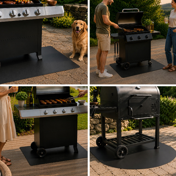 Semi-ovale plaque protection sol barbecue 100x100 cm
