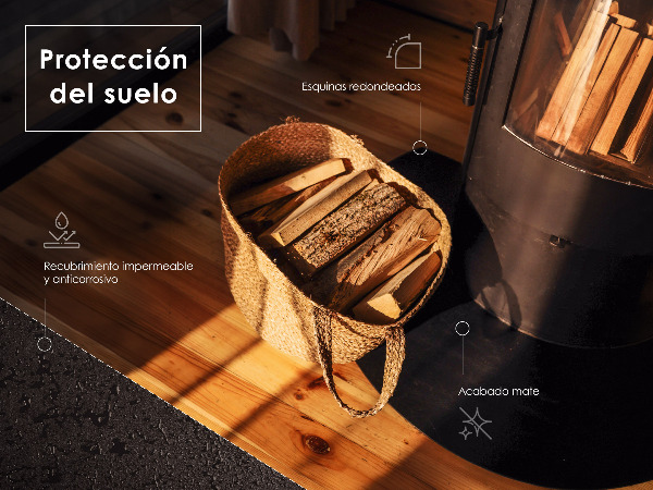 Protection de sol pour poêle à bois en acier noir 100x100 cm