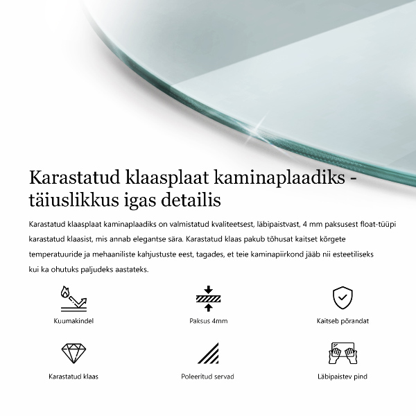 Plaque de verre pour cheminée fi60 cm