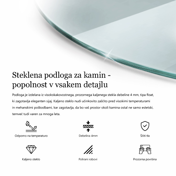 Plaque de verre pour cheminée fi70 cm