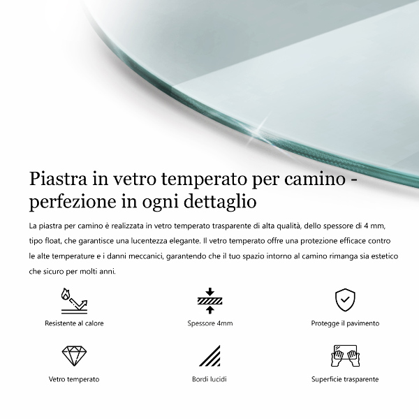 Plaque de verre pour cheminée fi80 cm