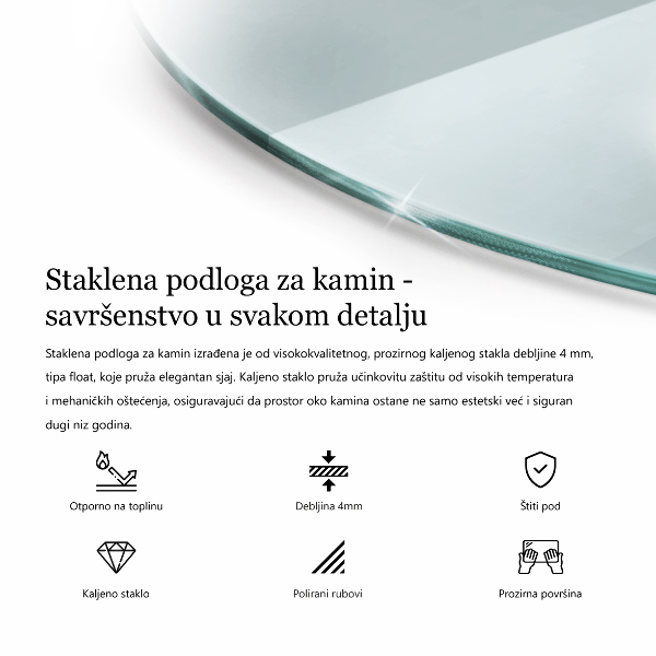 Plaque de verre pour cheminée fi90 cm