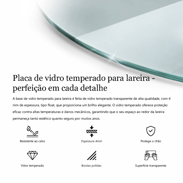 Plaque de verre pour cheminée fi90 cm