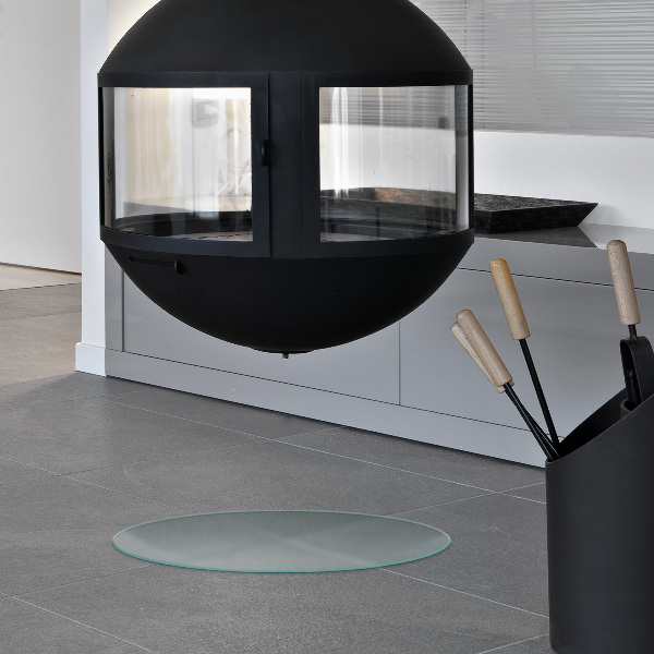 Plaque verre pour poêle ronde semi-transparente fi60 cm