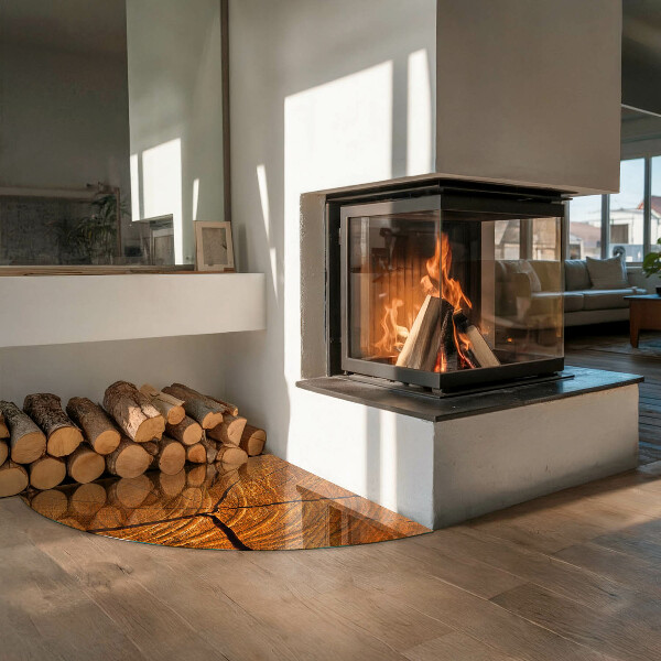 Quart-de-cercle plaque verre devant cheminée Grain du bois en coupe transversale