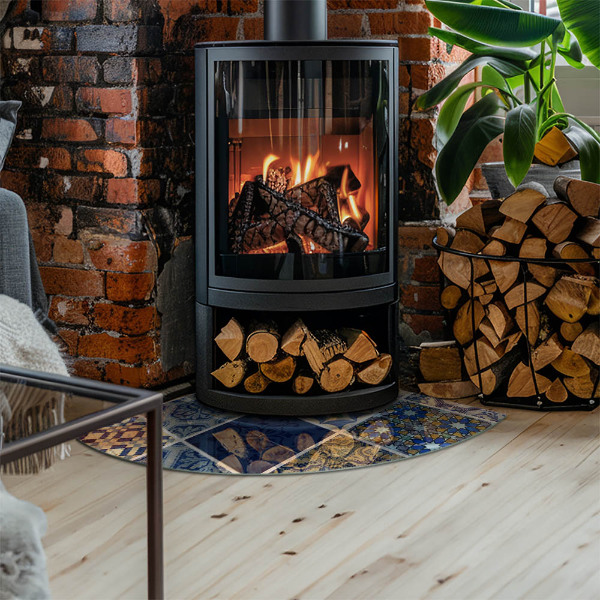 Quart-de-cercle plaque verre devant cheminée Motifs de carreaux de céramique