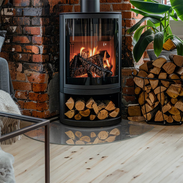 Quart-de-cercle plaque verre devant cheminée Texture de béton avec effet