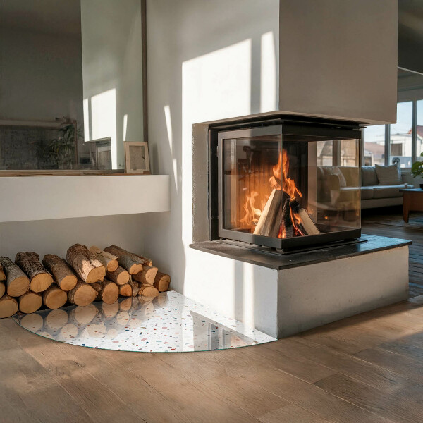 Quart-de-cercle plaque de sol en verre pour poêle Motif avec de petites formes