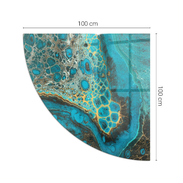 Quart-de-cercle plaque protection sol devant cheminée en verre motif organique abstrait