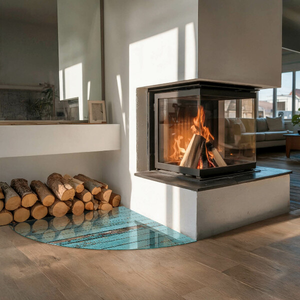 Quart-de-cercle plaque de sol en verre pour poêle planches de style rustique