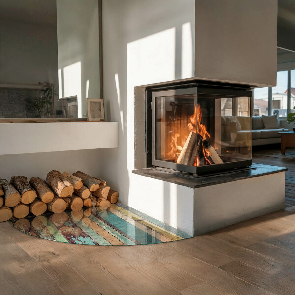 Quart-de-cercle plaque verre devant cheminée Planches de différentes teintes