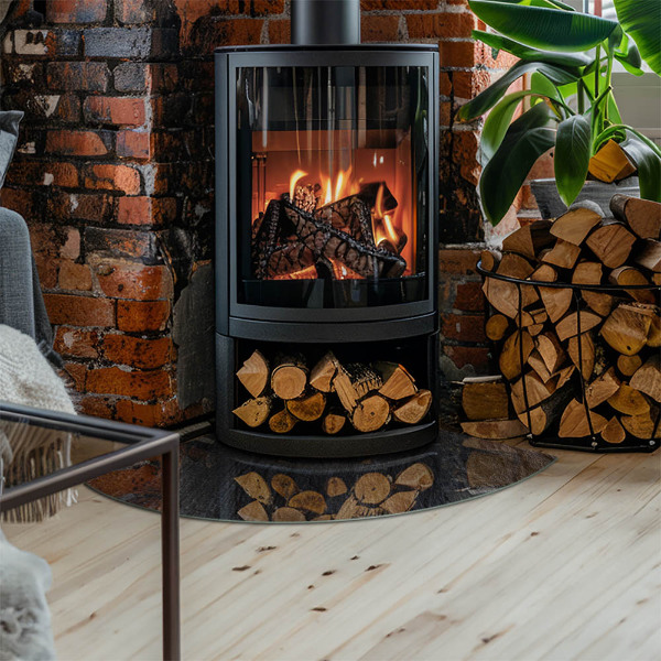 Quart-de-cercle plaque protection sol devant cheminée en verre texture de surface de la pierre