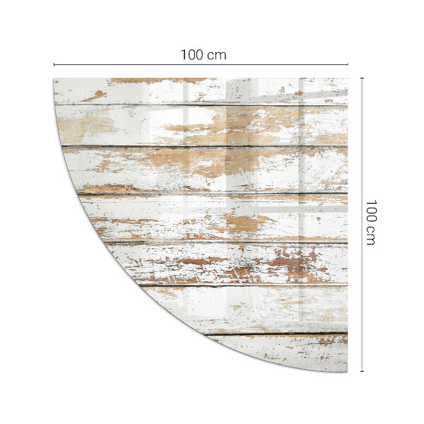 Quart-de-cercle plaque protection sol devant cheminée en verre Planche en bois endommagée