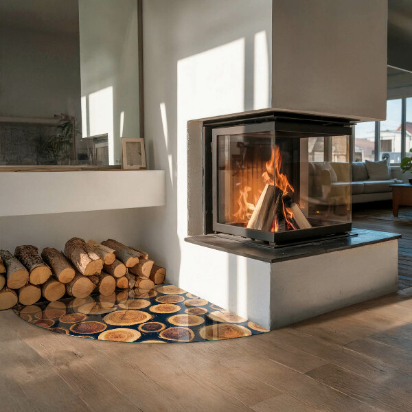 Quart-de-cercle plaque de sol en verre pour poêle Boîte en bois découpé