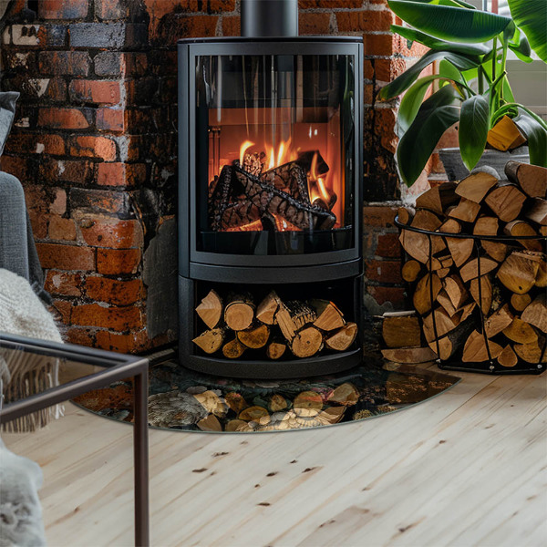 Quart-de-cercle plaque verre devant cheminée Motif floral avec des papillons