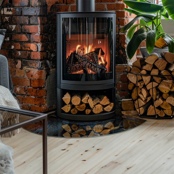 Quart-de-cercle plaque verre devant cheminée Feuilles élégantes en texture