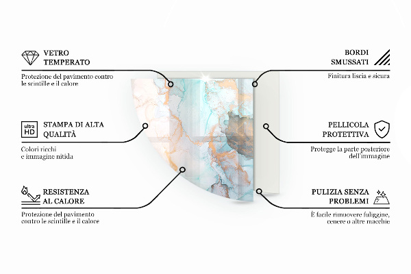 Quart-de-cercle plaque protection sol devant cheminée en verre bouquet de fleurs en détail