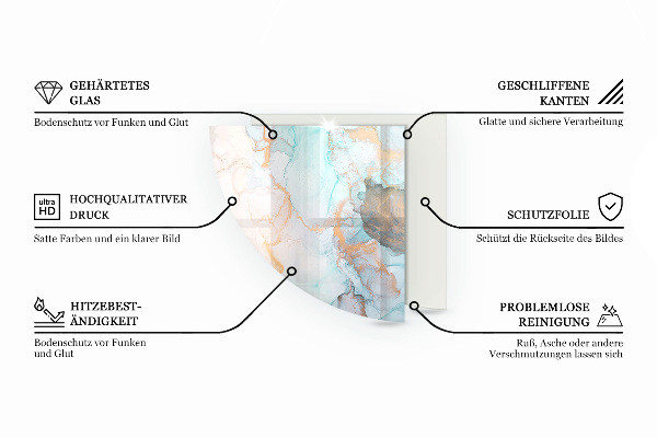 Quart-de-cercle plaque protection sol devant cheminée en verre Motif de pierre avec particules