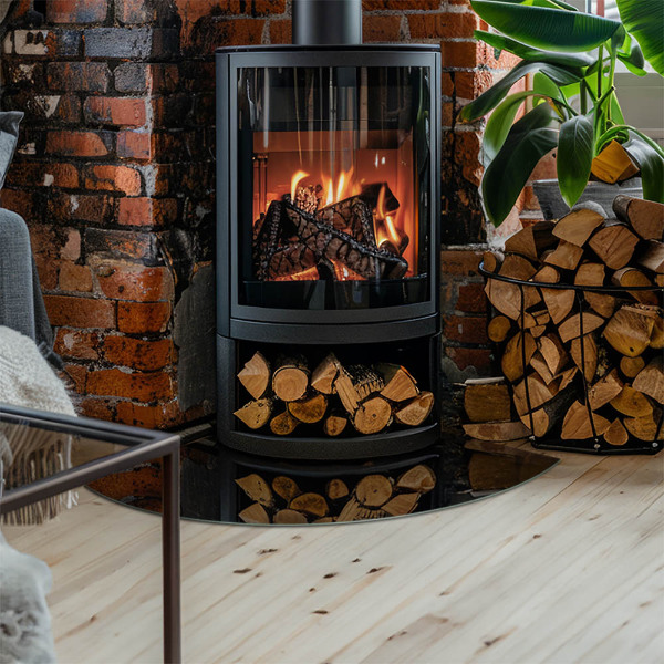 Quart-de-cercle plaque protection sol devant cheminée en verre Couleur noire