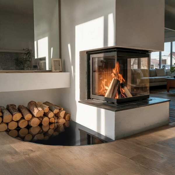 Quart-de-cercle plaque protection sol devant cheminée en verre Couleur noire