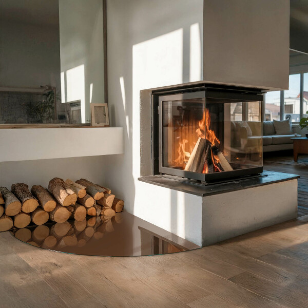 Quart-de-cercle plaque protection sol devant cheminée en verre Couleur marron