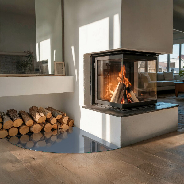 Quart-de-cercle plaque de sol en verre pour poêle Couleur Bleu foncé