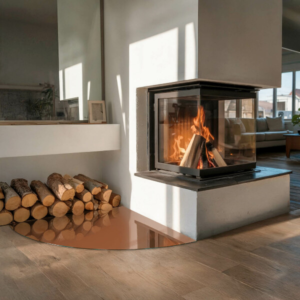 Quart-de-cercle plaque protection sol devant cheminée en verre Couleur marron