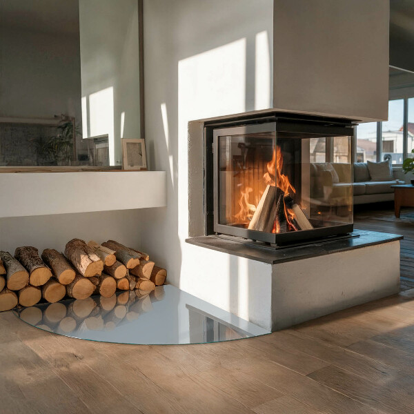 Quart-de-cercle plaque de sol en verre pour poêle Couleur grise