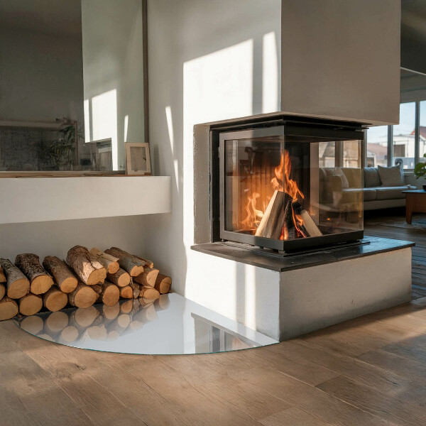 Quart-de-cercle plaque protection sol devant cheminée en verre Couleur grise