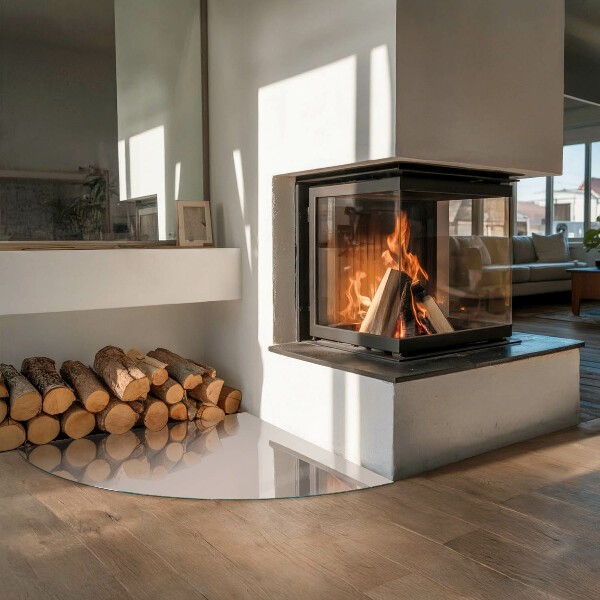 Quart-de-cercle plaque verre devant cheminée Couleur marron clair