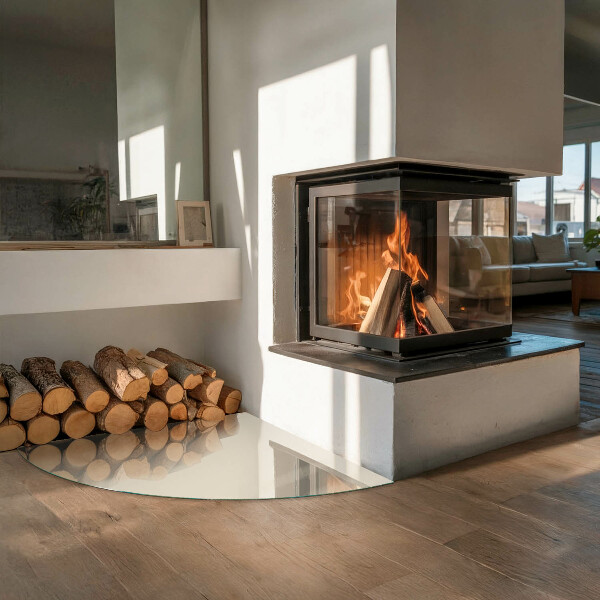 Quart-de-cercle plaque verre devant cheminée Couleur beige