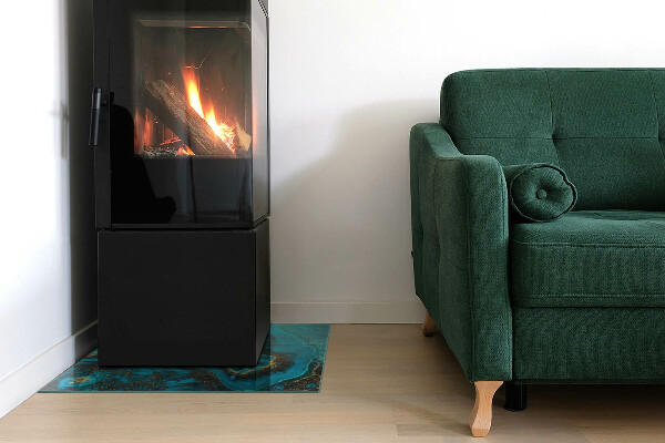 Carrée plaque protection sol devant cheminée en verre motif organique abstrait