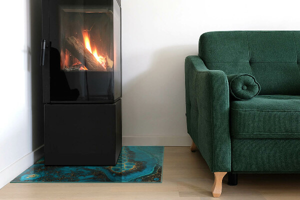 Carrée plaque protection sol devant cheminée en verre motif organique abstrait