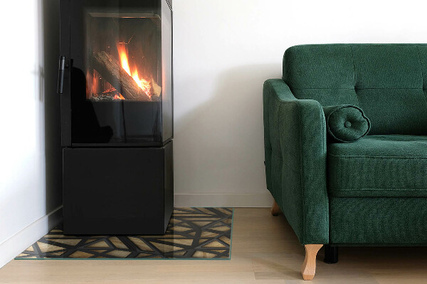 Carrée plaque verre pour poêle Géométrie avec du bois