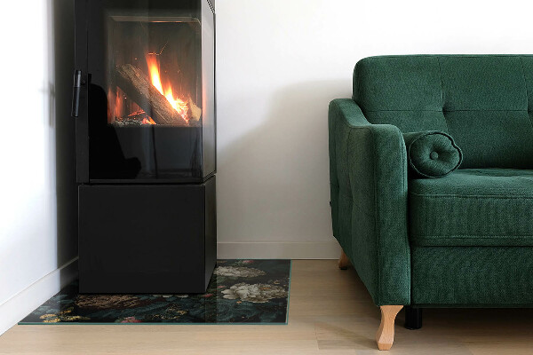 Carrée plaque de sol en verre pour poêle Motif floral avec des papillons