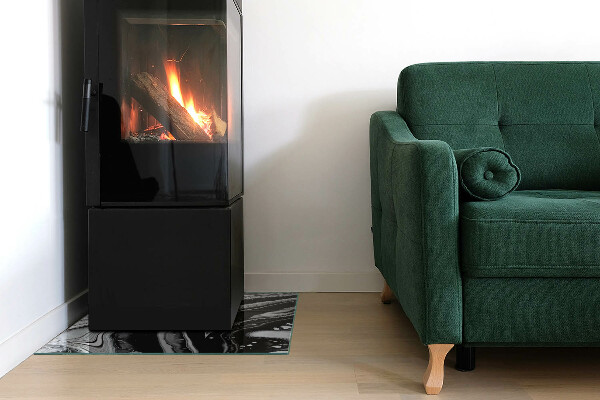 Carrée plaque protection sol devant cheminée en verre vagues et lignes abstraites