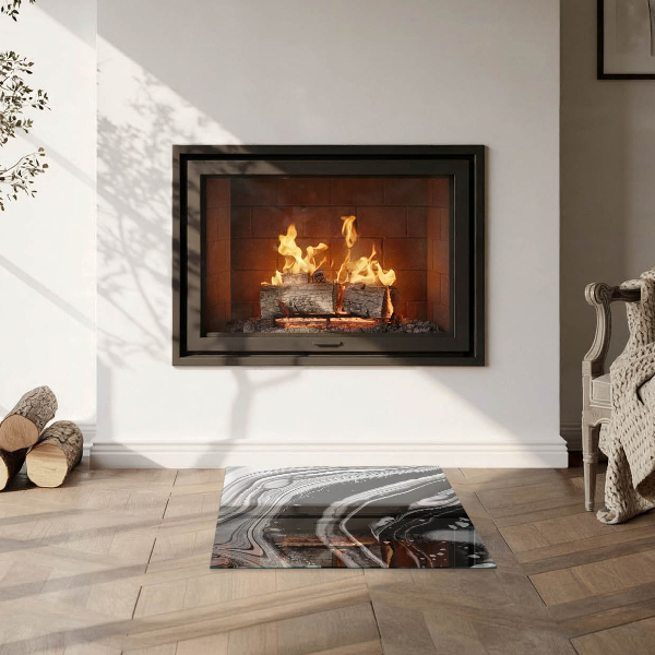 Carrée plaque protection sol devant cheminée en verre vagues et lignes abstraites