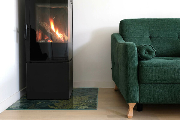 Carrée plaque verre pour poêle Motifs végétaux avec des papillons