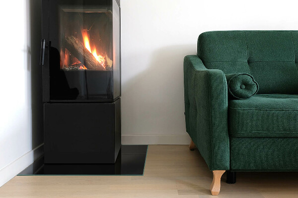 Carrée plaque protection sol devant cheminée en verre Couleur noire