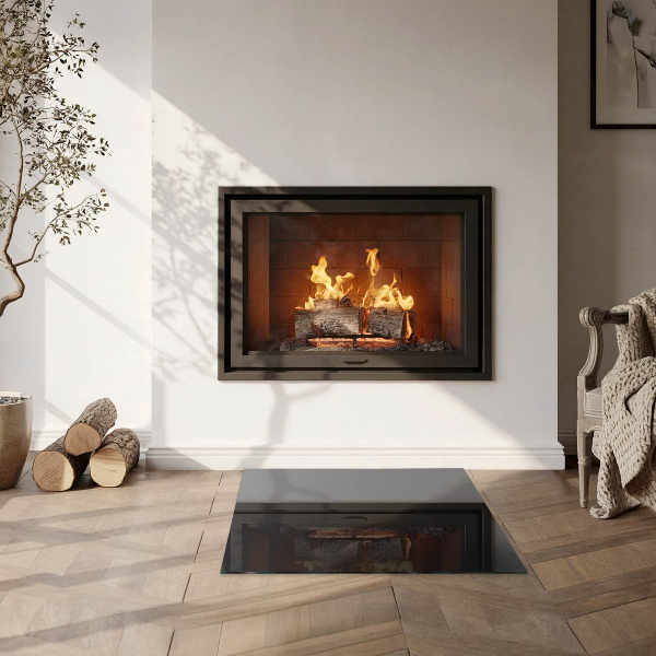 Carrée plaque protection sol devant cheminée en verre Couleur noire