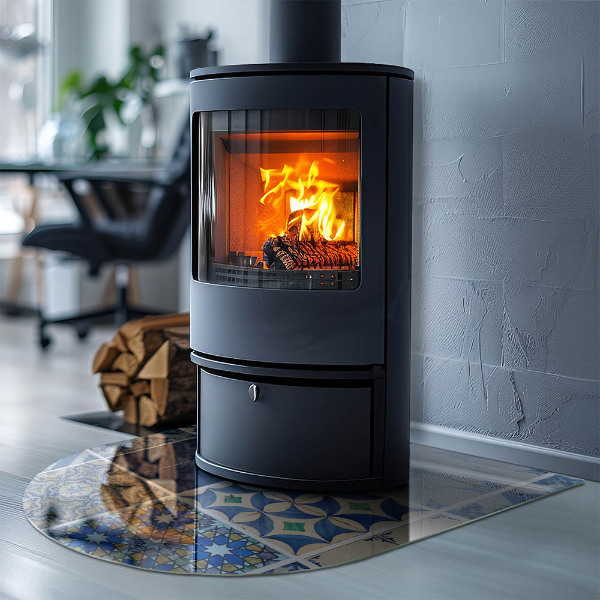 Demi-arrondi plaque verre devant cheminée Motifs de carreaux de céramique