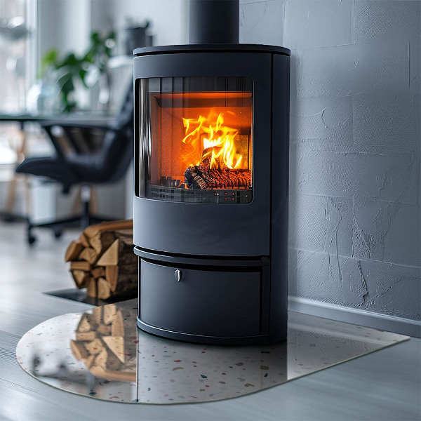 Demi-arrondi plaque de sol en verre pour poêle Motif avec de petites formes