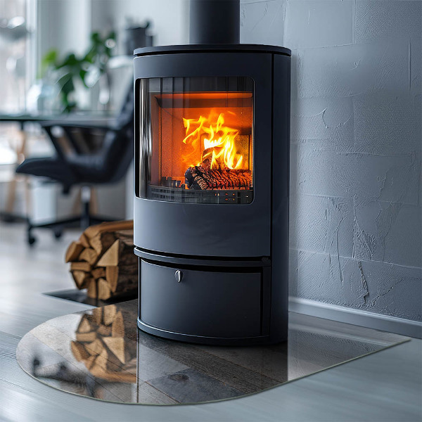 Demi-arrondi plaque protection sol devant cheminée en verre Planches de différentes teintes