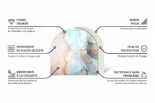 Demi-arrondi plaque protection sol devant cheminée en verre Motif marbre élégant