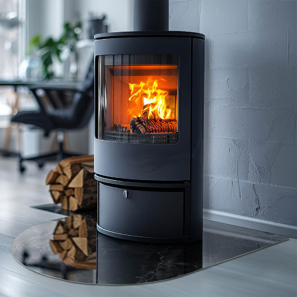 Demi-arrondi plaque protection sol devant cheminée en verre Motif marbre élégant