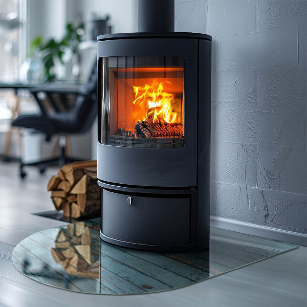 Demi-arrondi plaque de sol en verre pour poêle planches de style rustique