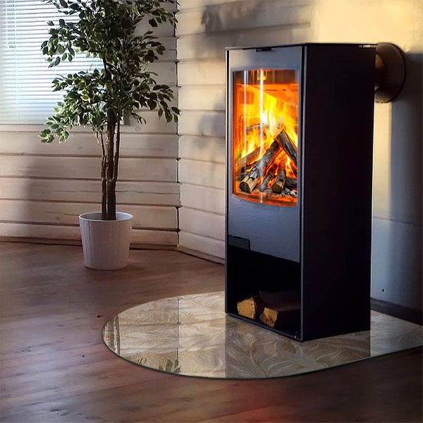 Demi-arrondi plaque verre devant cheminée Feuilles aux motifs subtils